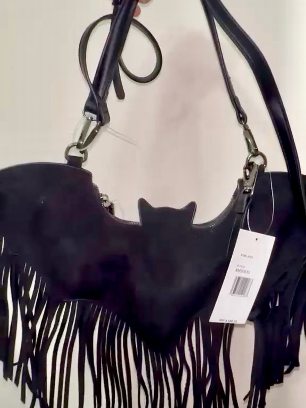 Betsey Johnson Black Fringe Bat-Shaped Shoulder Bag - Picture 2 of 2